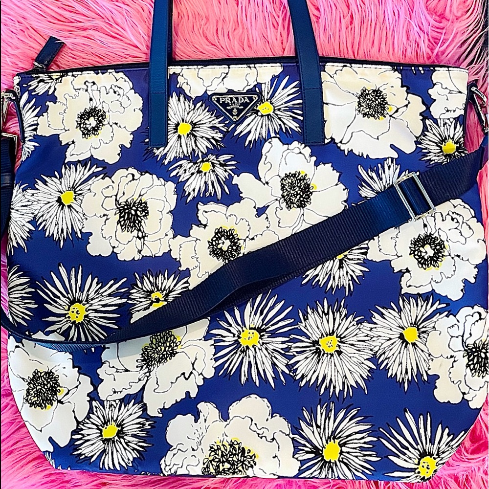 Prada - Blue & Yellow Floral Tote